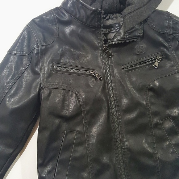 Urban Republic Boys Faux Leather Jacket Quilted Sleeves Urban Republic Boys Faux Leather Jacket Quilted Sleeves